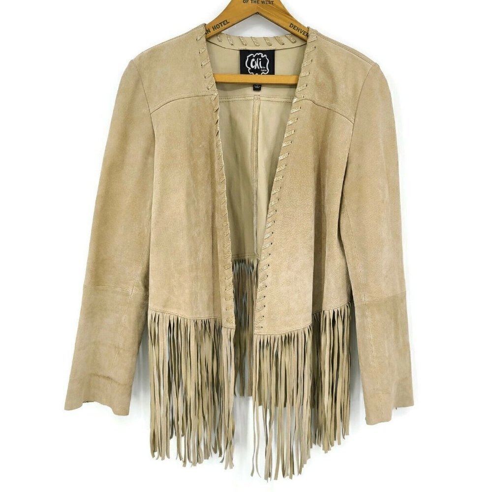 Chi by Falchi Leather Fringe Jacket Womens XS Long Sleeve Open Front